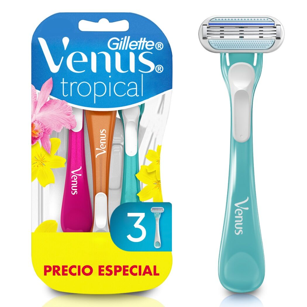 Máquina de Afeitar Mujer Gillette Venus Tropical con Hojas 3 Unidades
