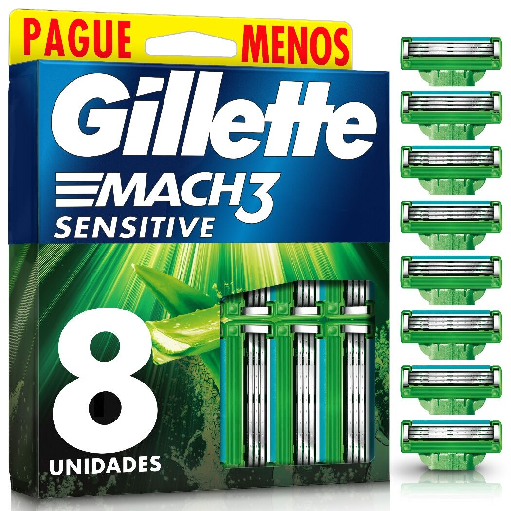 Repuesto para Máquina de Afeitar Gillette Mach3 Sensitive 8 Unidades