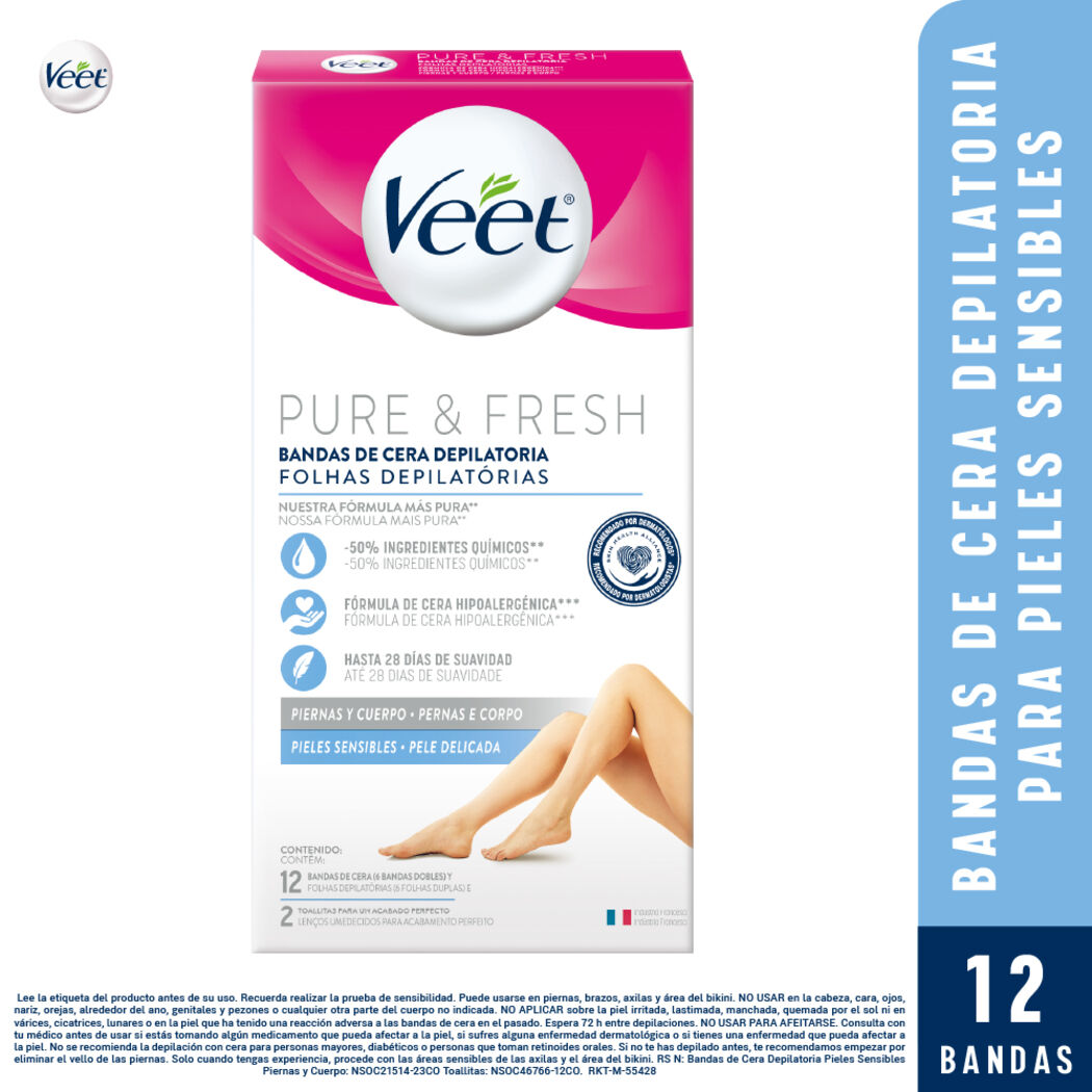 Veet Banda Depilatoria Corporal Piel Sensible 12 Unidades