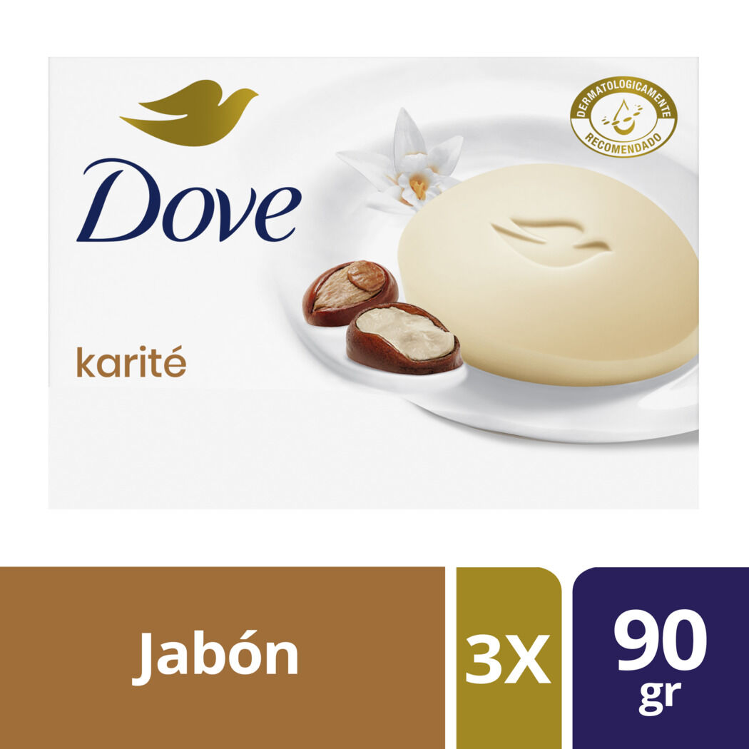 Dove Jabón Barra Karité y Vainilla 90g 3 Unidades