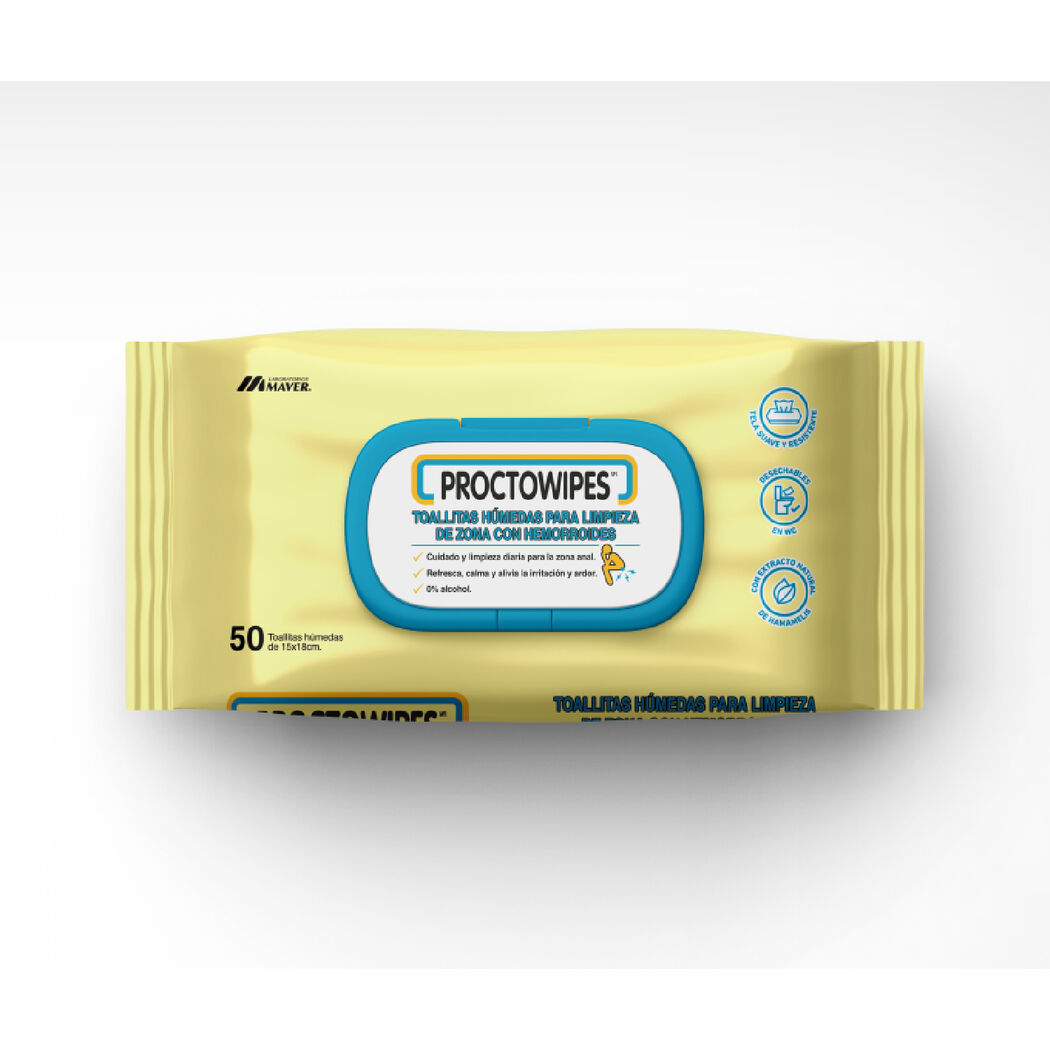 Proctowipes Toallas Húmedas Aloe Vera y Hamamelis 50 Unidades