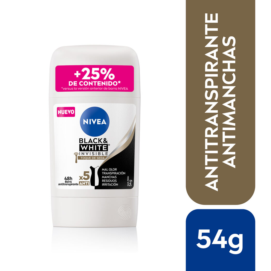 NIVEA Antitranspirante Black & White Invisible Toque De Seda en Barra 54g