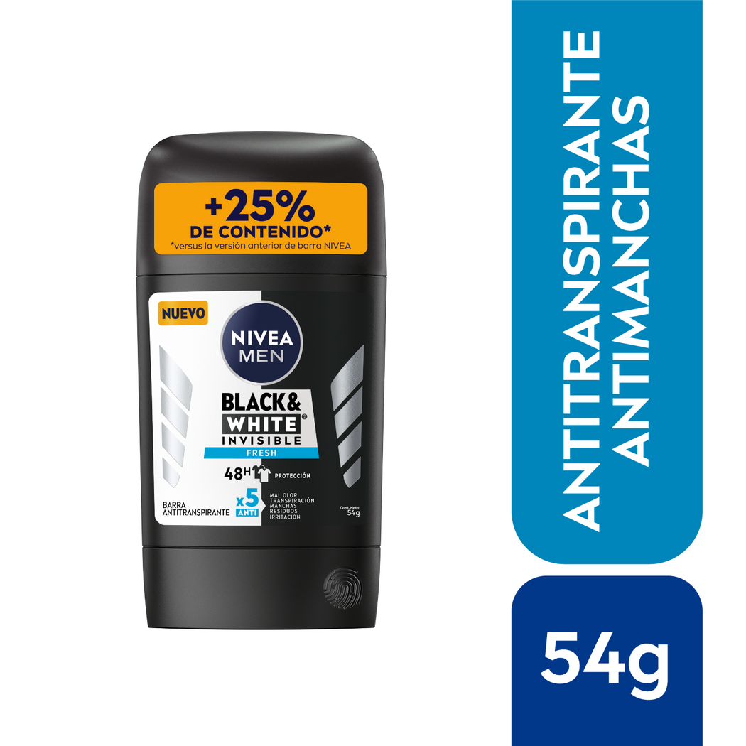 NIVEA MEN Black & White Invisible Fresh Antitranspirante Antimanchas 54g