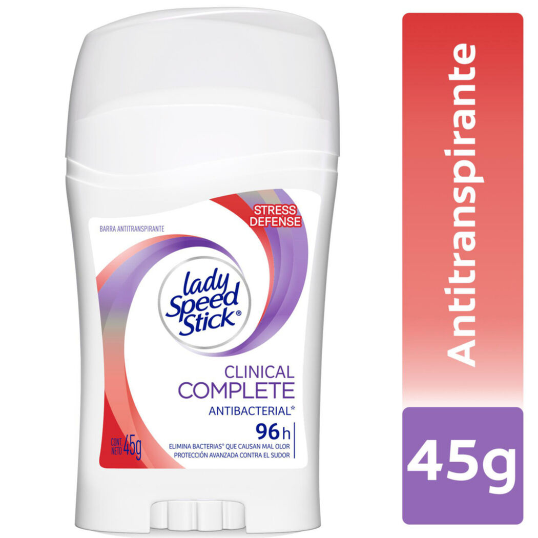 Desodorante en Barra Lady Speed Stick Clinical Complete Antibacterial Stress Defense 45g