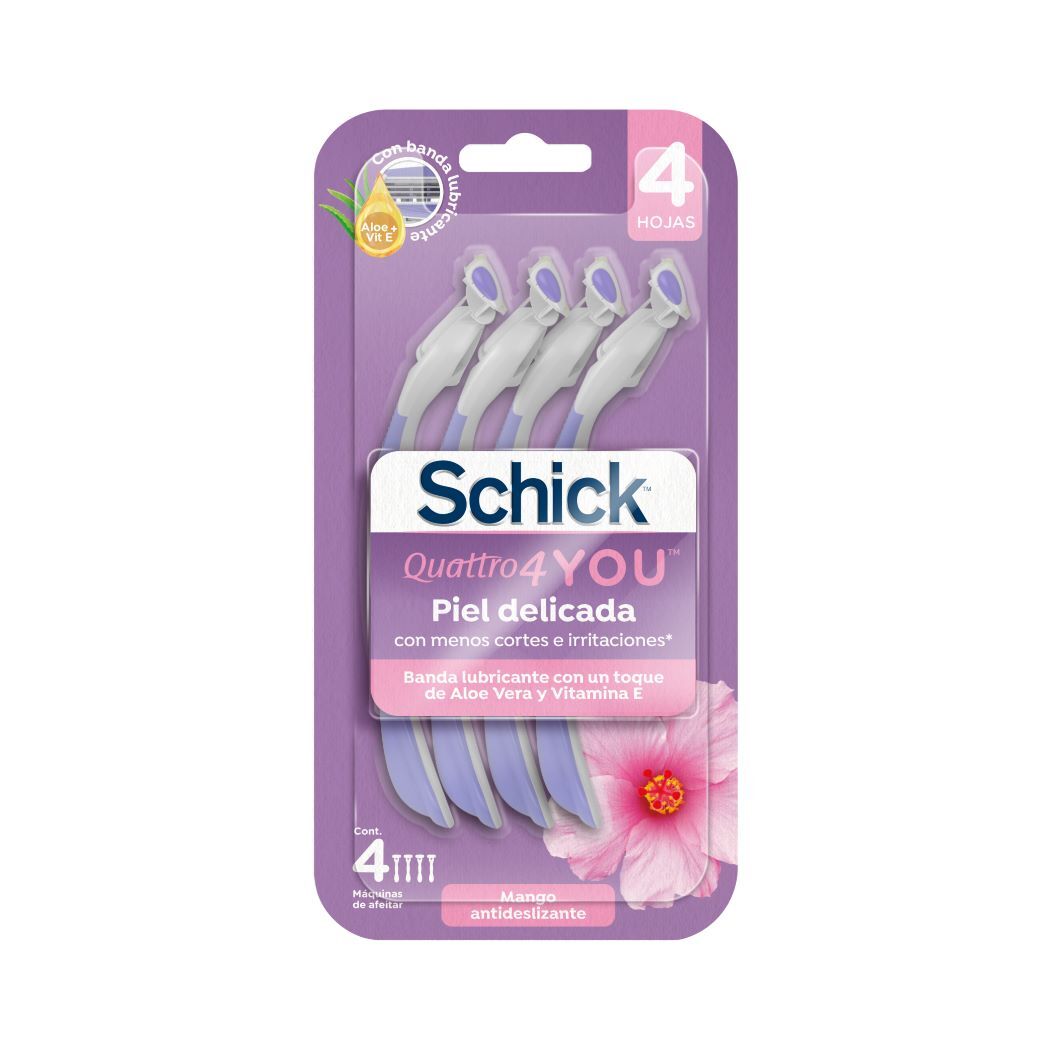 Máquina de afeitar Schick Quattro4 Mujer Piel Delicada 4 Unidades