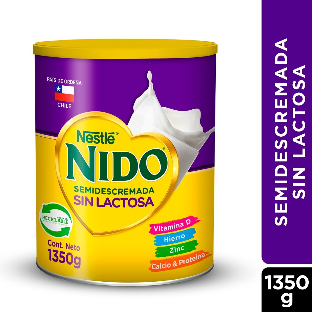 Leche en Polvo Nido Semidescremada Sin Lactosa 1350g
