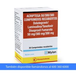 Acriptega (B) 50/300/300 Dolutegravir / Lamivudina / Tenofovir 30 Comprimidos Recubiertos