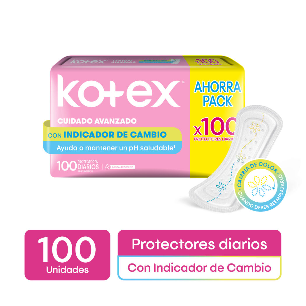 Protectores Diarios Kotex Con Indicador de PH 100 Unidades