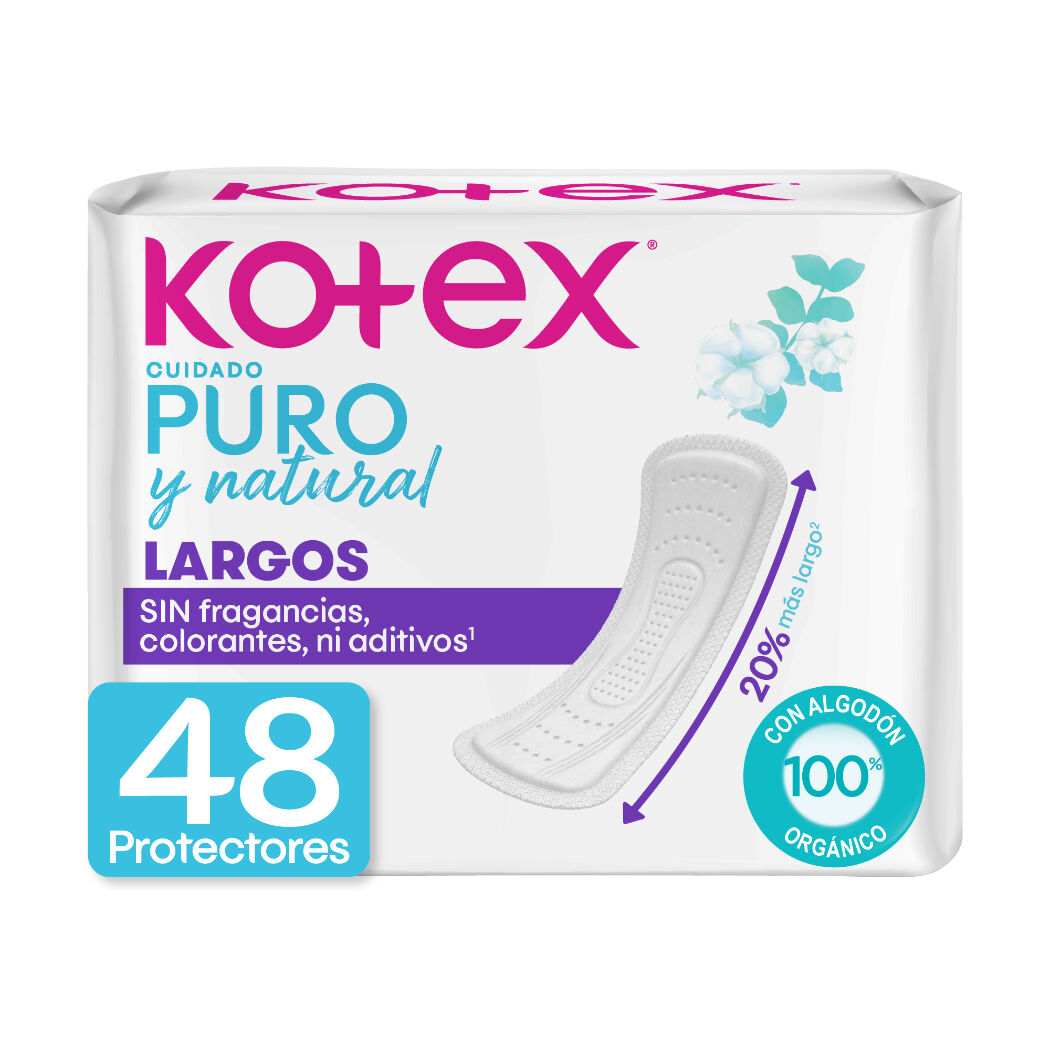 Protectores Diarios Kotex Puro y Natural Largos 48 Unidades