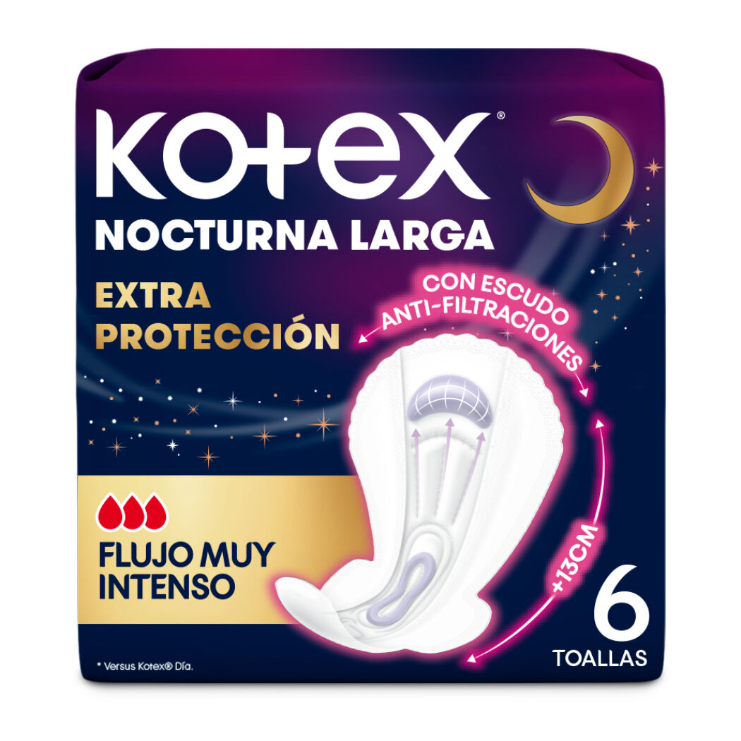 Toallas Nocturnas Largas Kotex Extra Protección 6 Unidades