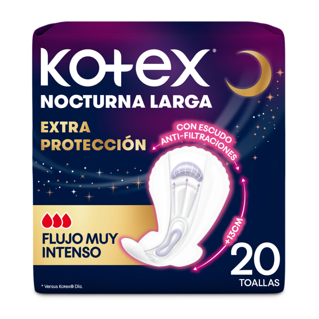 Toallas Nocturnas Largas Kotex Extra Protección 20 Unidades