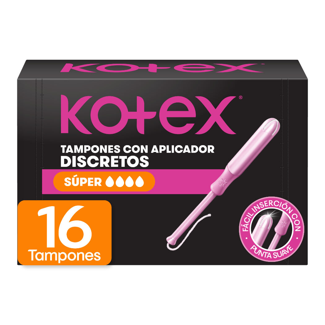 Tampones Kotex Super con Aplicador 16 Unidades