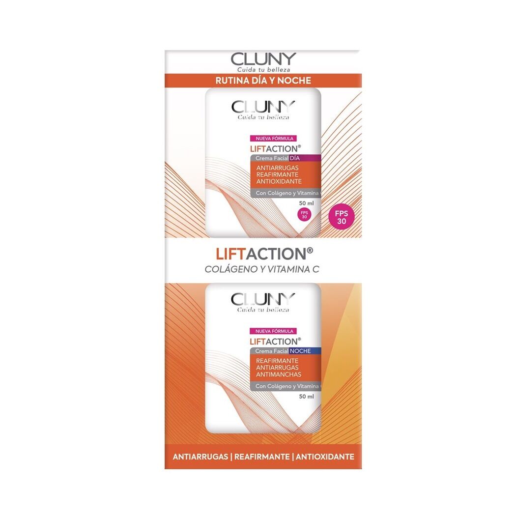 Pack Cluny Liftaction Vitamina C+ Colgágeno Crema Facial Día 50ml + Crema facial Noche 50ml