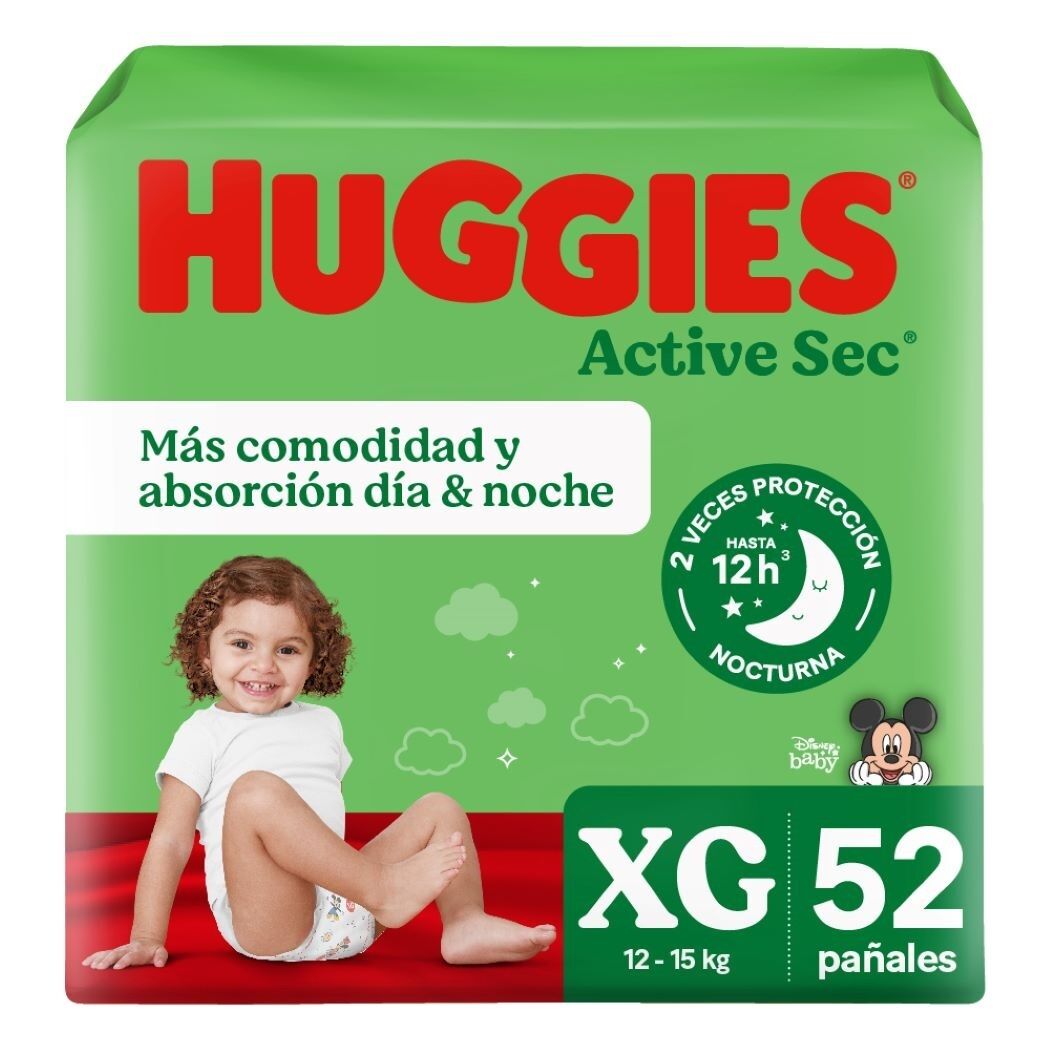 Pañales Huggies Active Sec Talla XG 52 Unidades