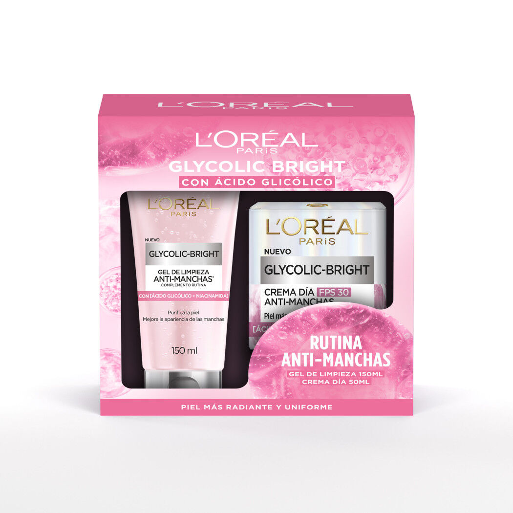 Rutina Anti-Manchas Glycolic-Bright L'Oréal Paris: Gel de Limpieza y Crema de Día FPS30
