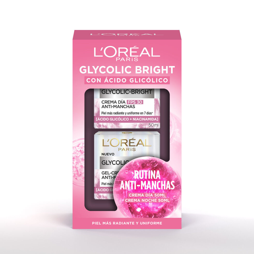 Rutina Anti-Manchas Glycolic-Bright L'Oréal Paris: Crema de Día FPS30 y Crema-Gel de Noche