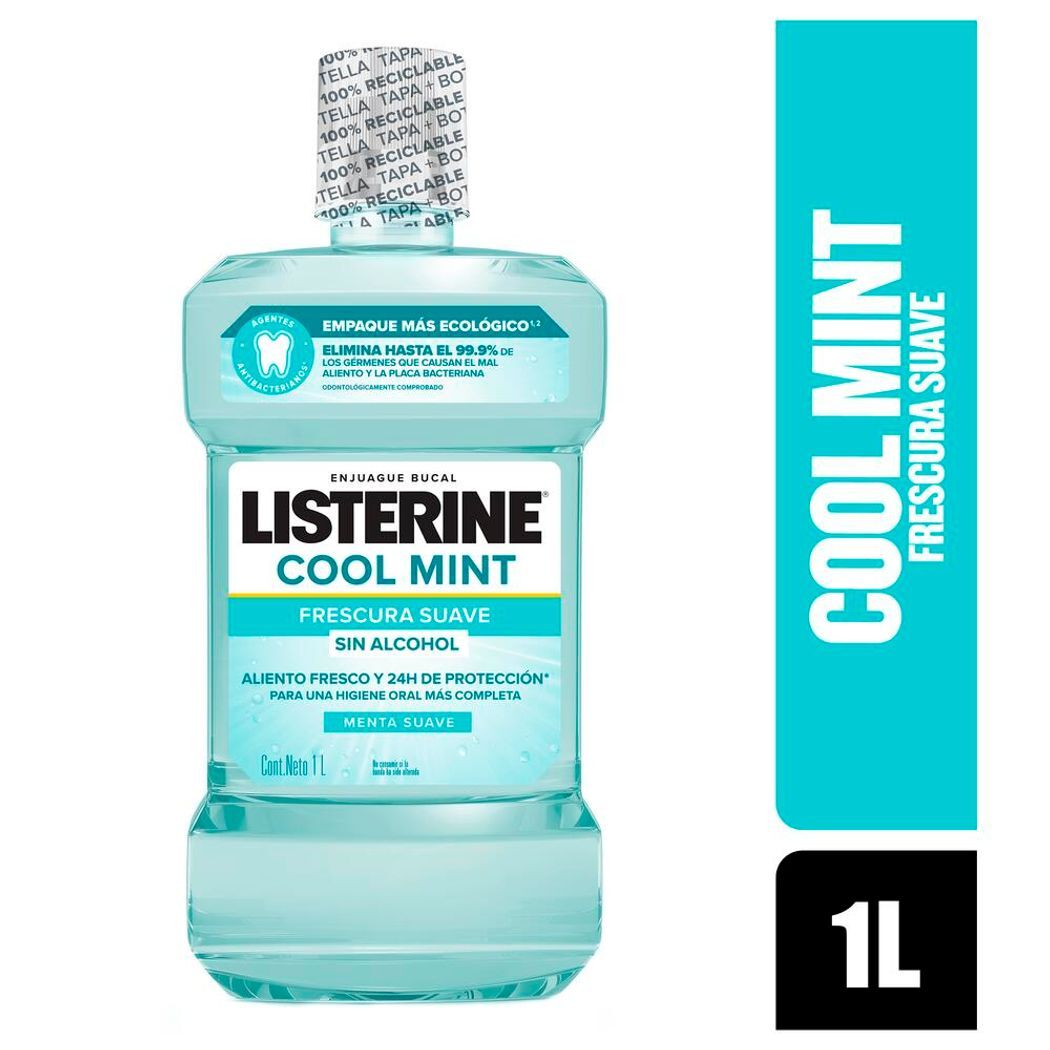 Enjuague bucal Listerine® Cool Mint frescura suave (sin alcohol) 1L