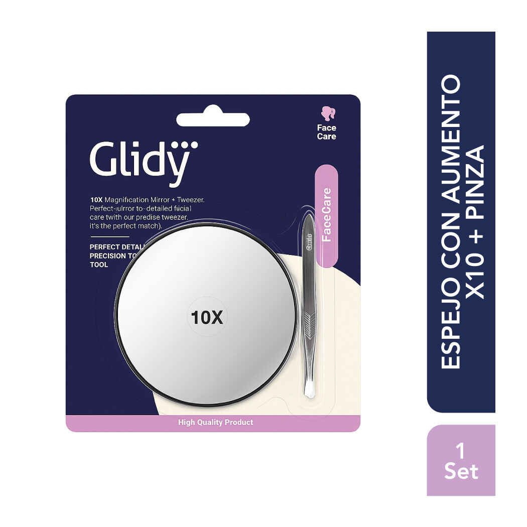Glidy pack espejo con aumento x10 + pinza