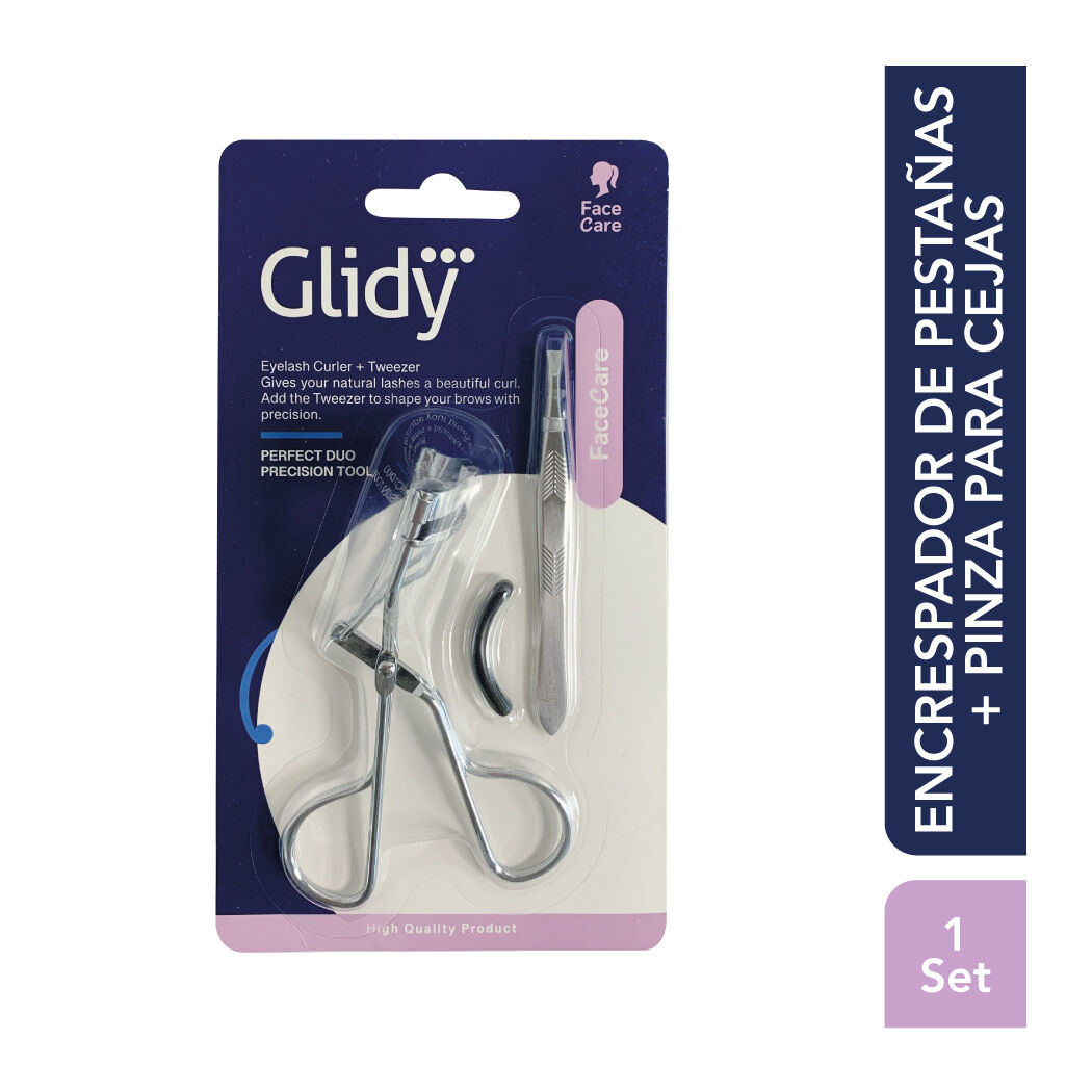 Glidy set encrespador de pestañas + pinza para cejas