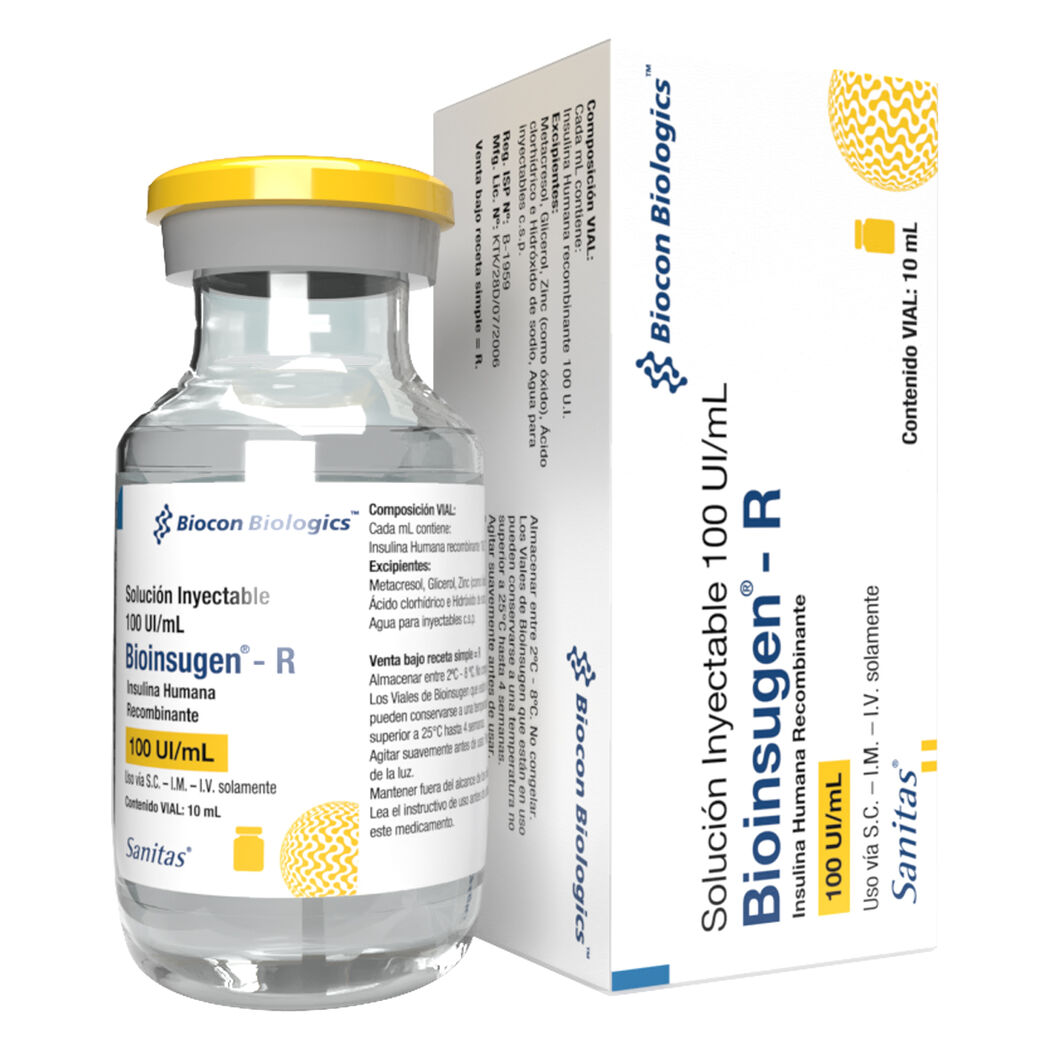 Bioinsugen-R Insulina Humana 100UI/ml Inyectable 10ml 1 Vial