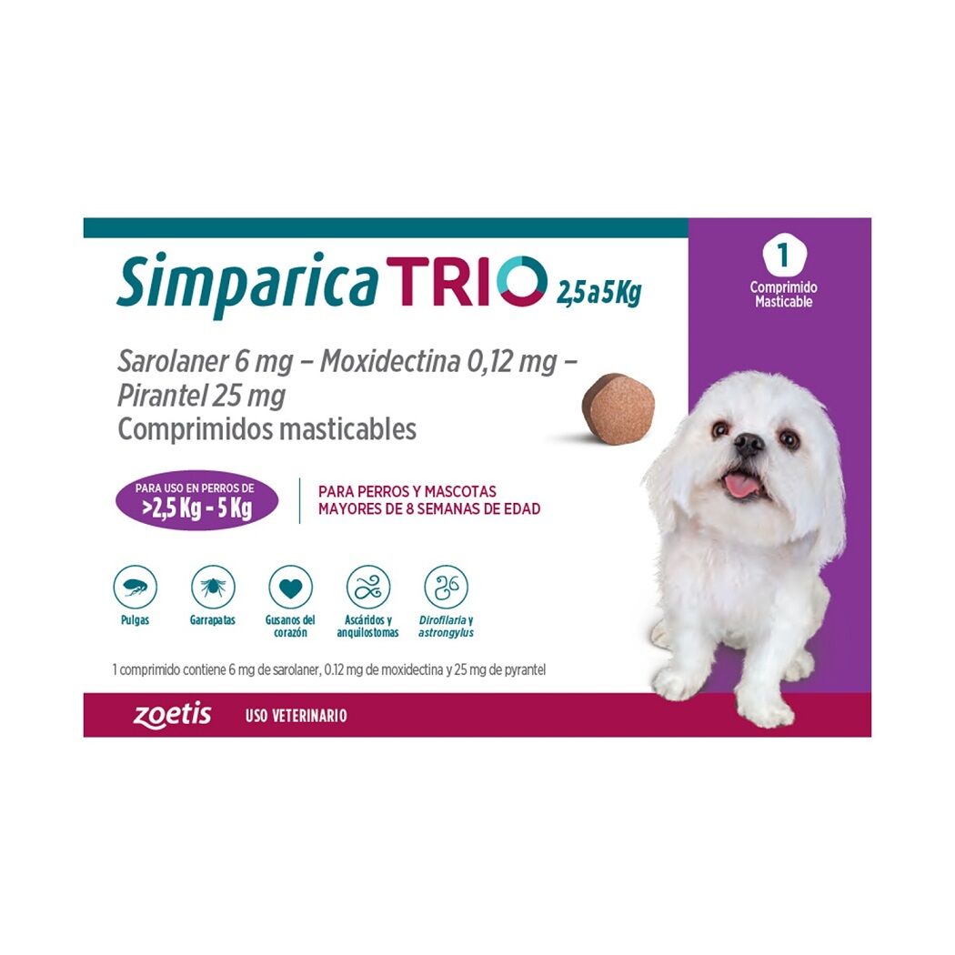 Simparica Trio 2.5 - 5kg 1 Comprimido 10mg