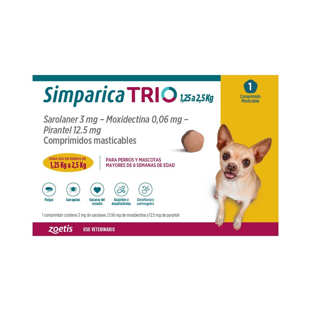 Simparica Trio 1.25 - 2.5kg 1 Comprimido Masticable