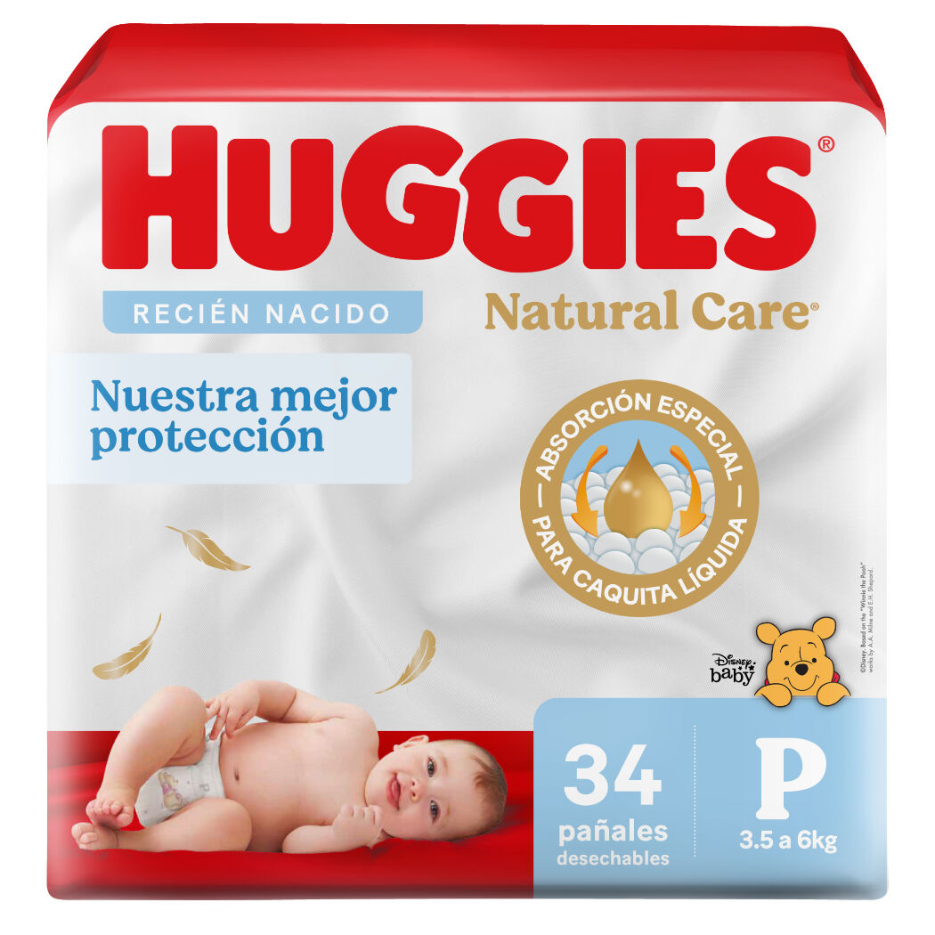 Pañales Premium Huggies Natural Care P Más Suave 34 Unidades