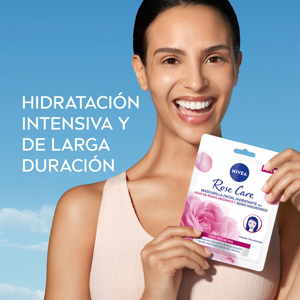 NIVEA Mascarilla Facial Rose Care Hidratante con Agua de Rosas Orgánica y Ácido Hialurónico 1 Unidad