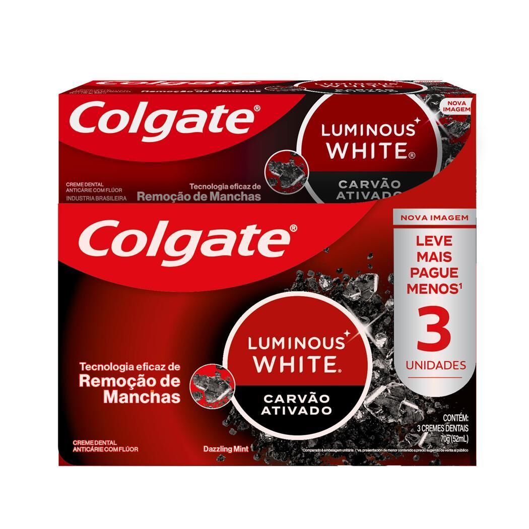 Pasta Dental Blanqueadora Colgate Luminous White Charcoal 3x90g
