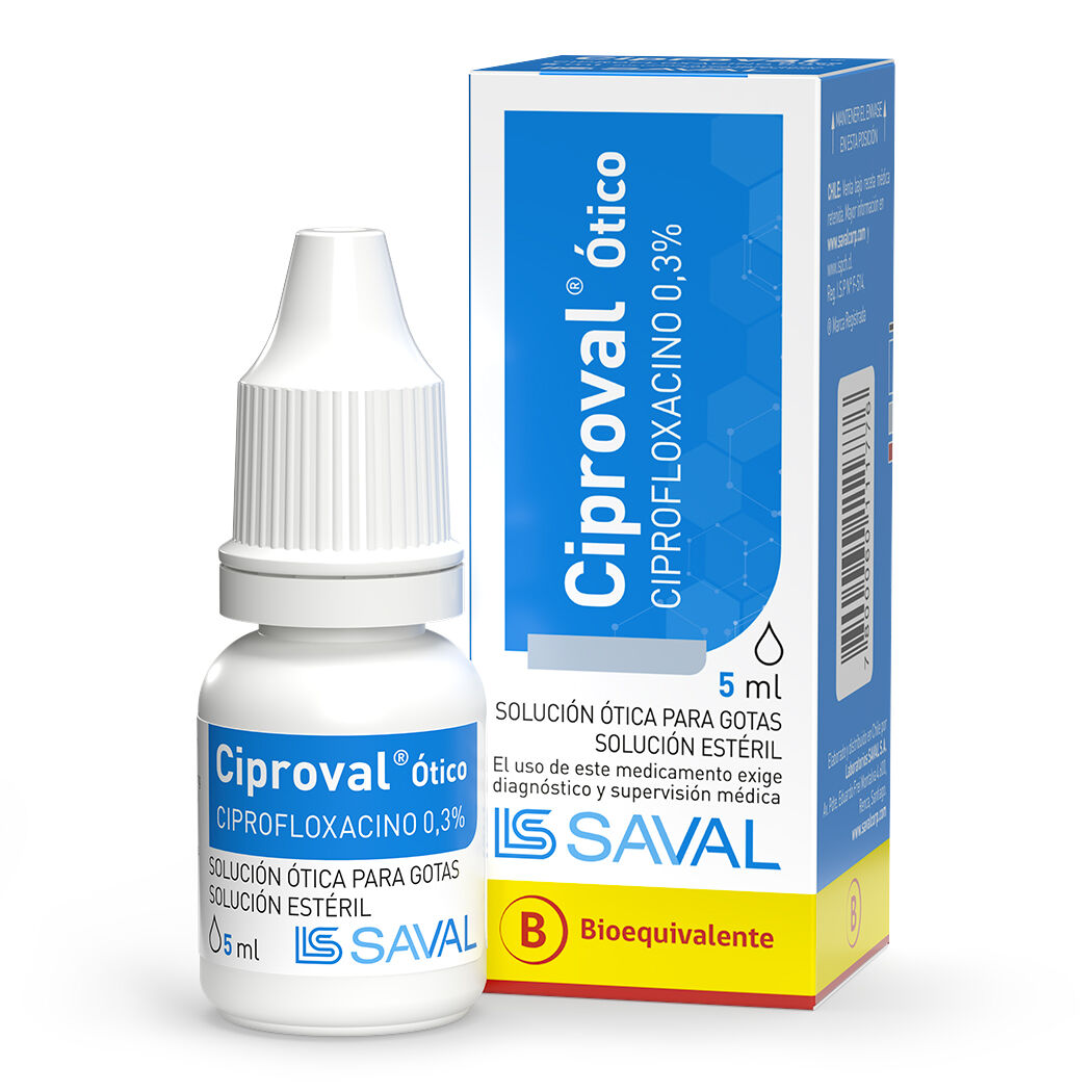 Ciproval Ótico Ciprofloxacino 0.3% Solución Ótica 5ml