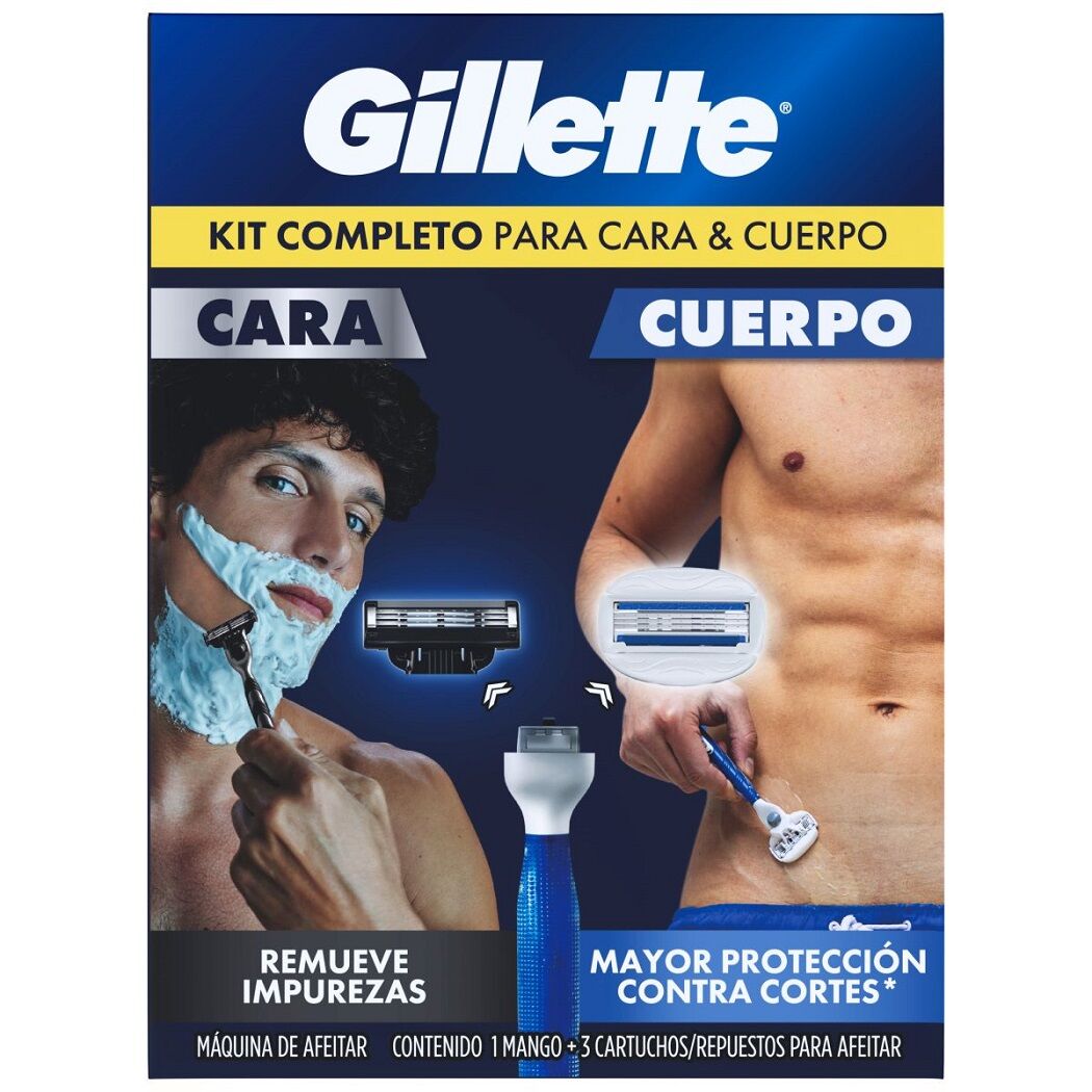 Pack Gillette Cara & Cuerpo Máquina de Afeitar 3 Repuestos