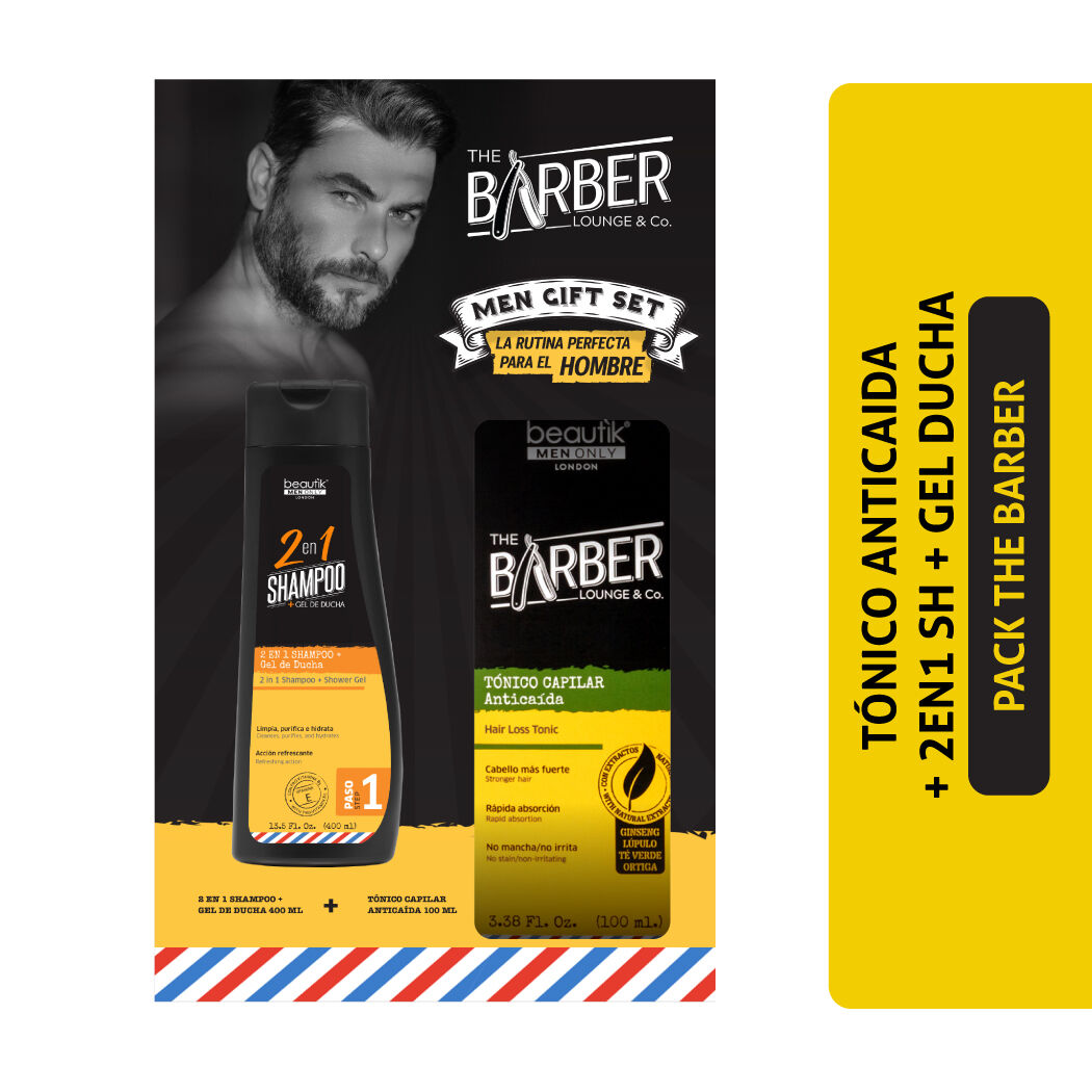 Pack The Barber tónico capilar anticaída + 2en1 shampoo y gel de ducha