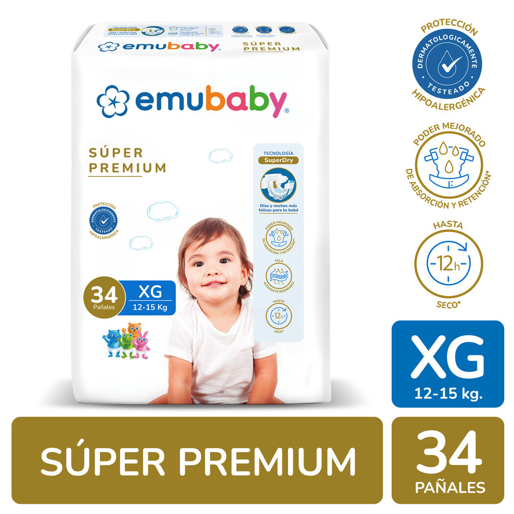 Pañal Desechable Emubaby Super Premium Talla XG 34 Unidades