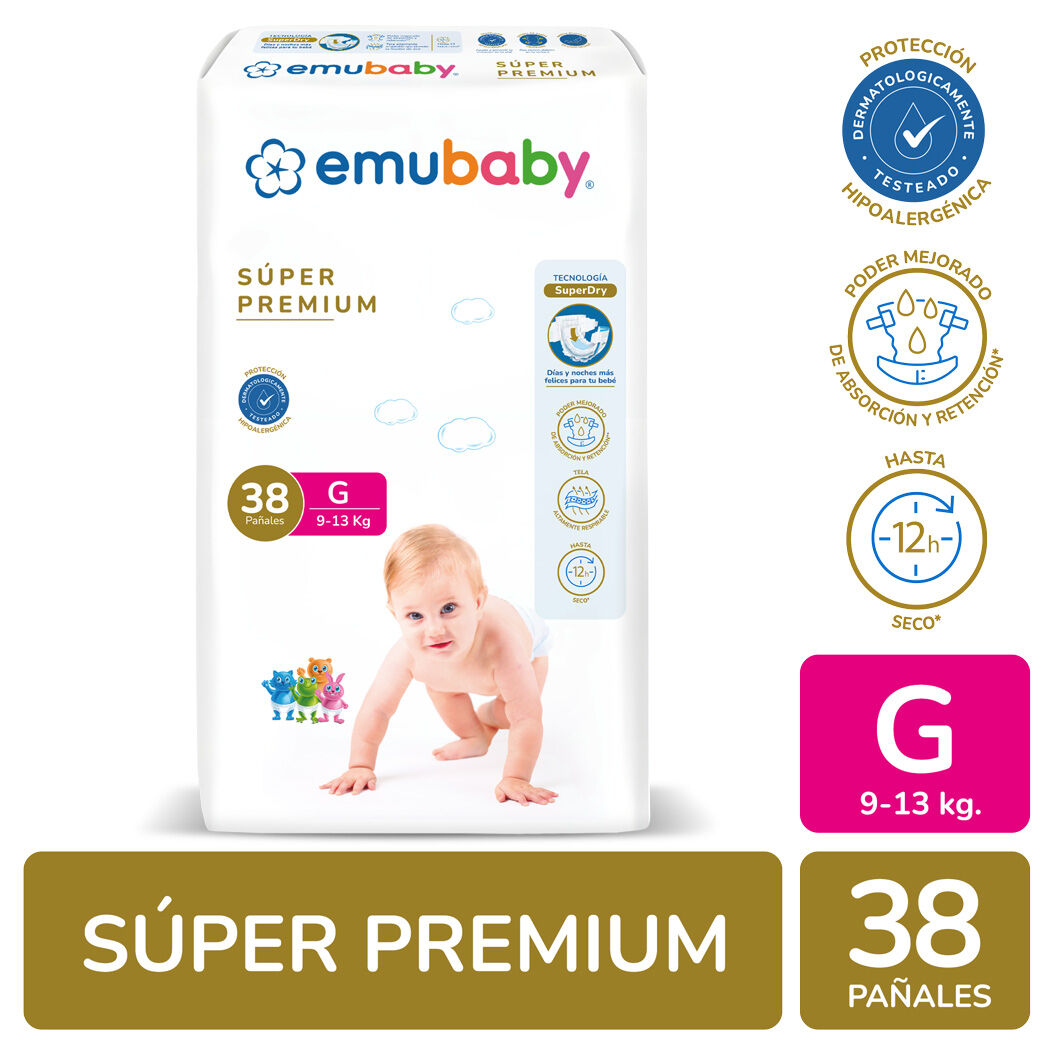 Pañal Desechable Emubaby Premium Talla G 38 Unidades