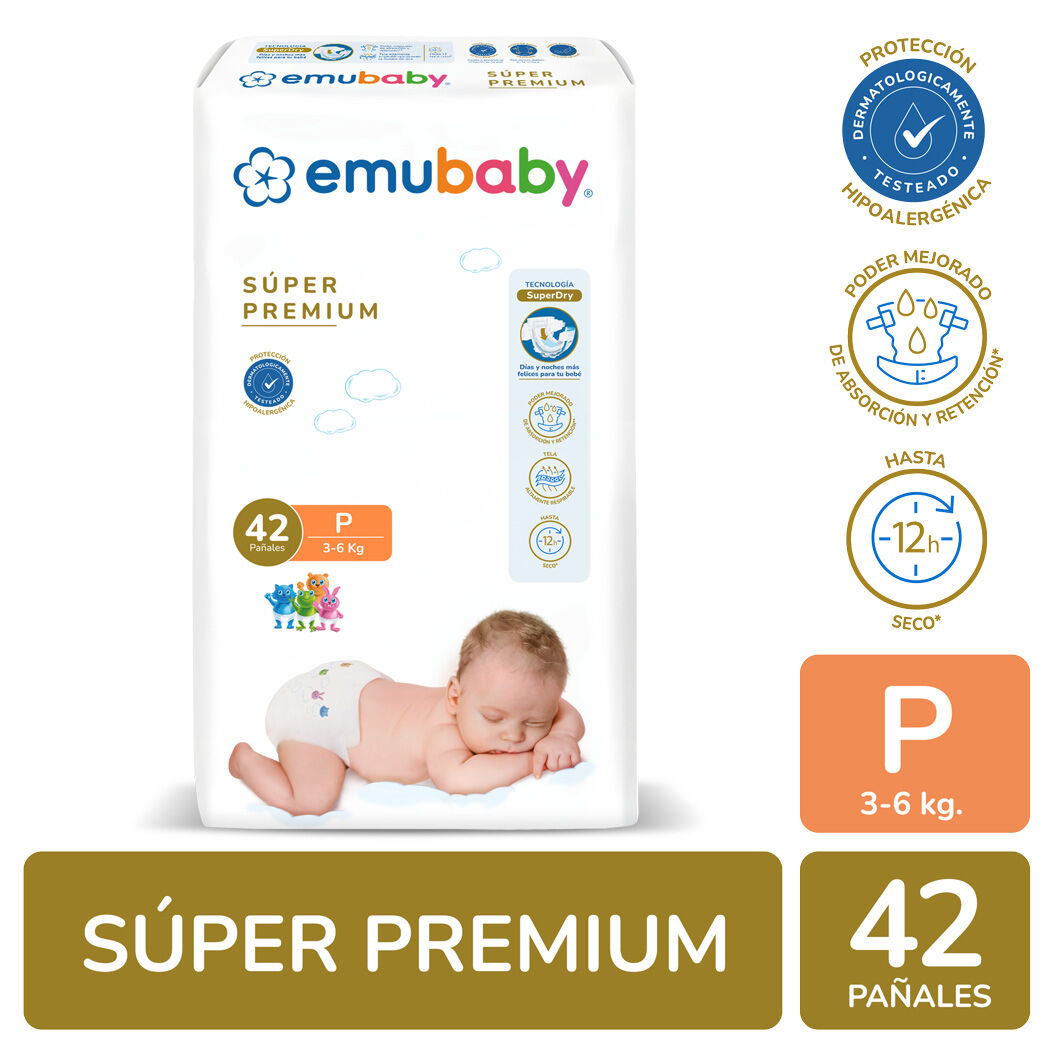 Pañal Desechable Emubaby Premium Talla P 42 Unidades