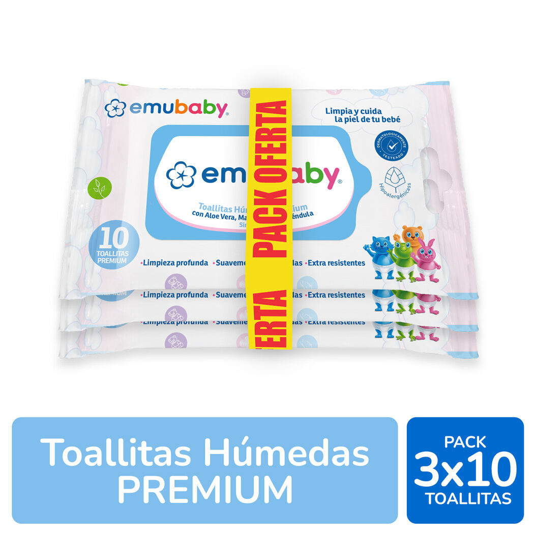 Emuwipes Pack de 3 de Toallitas Húmedas Hipoalergénicas para Bebés