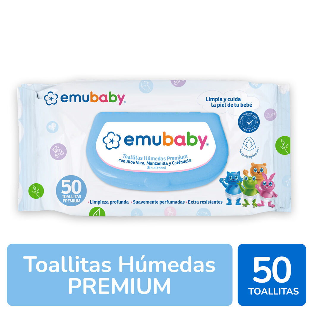 Emuwipes Toallitas Humedas Premium para Bebés 50 Unidades