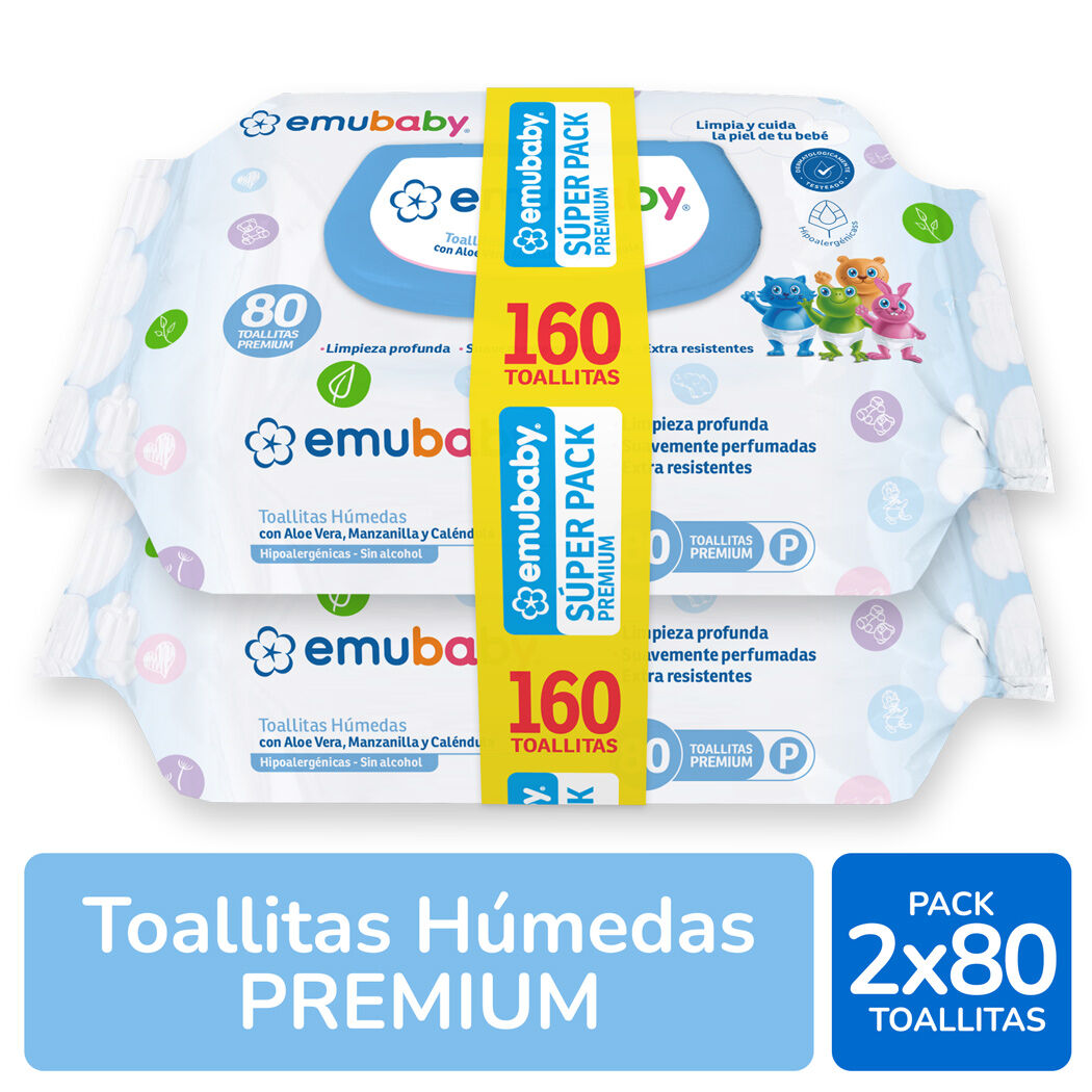 Emuwipes Toallitas Húmedas Para Bebés Pack 2 x 80 Unidades