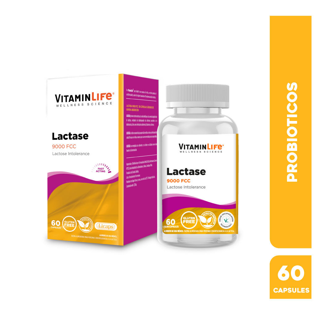 VitaminLife Lactasa 9000 Para Intolerancia a la Lactosa 60 Cápsulas