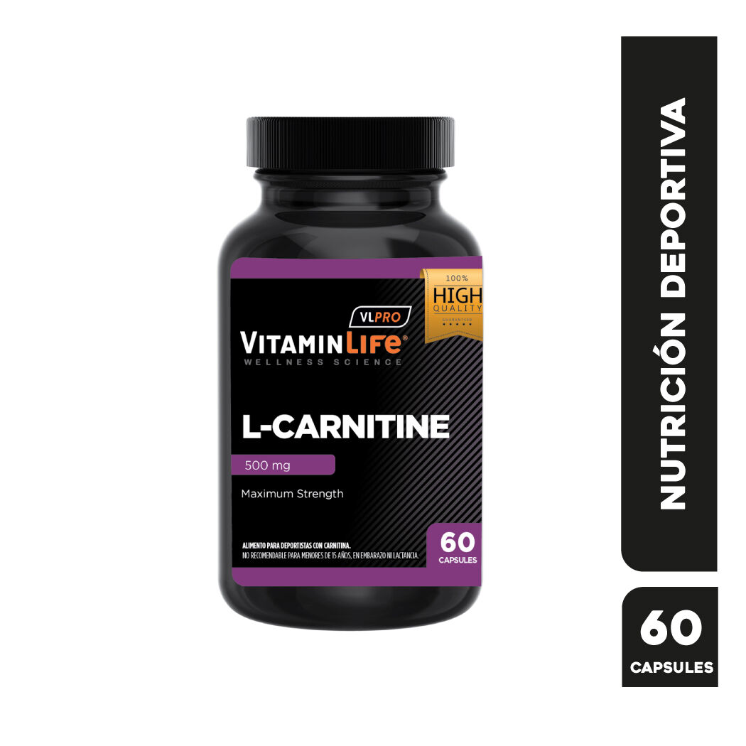 VitaminLife L-Carnitina 500mg Para Máxima Fuerza 60 Cápsulas