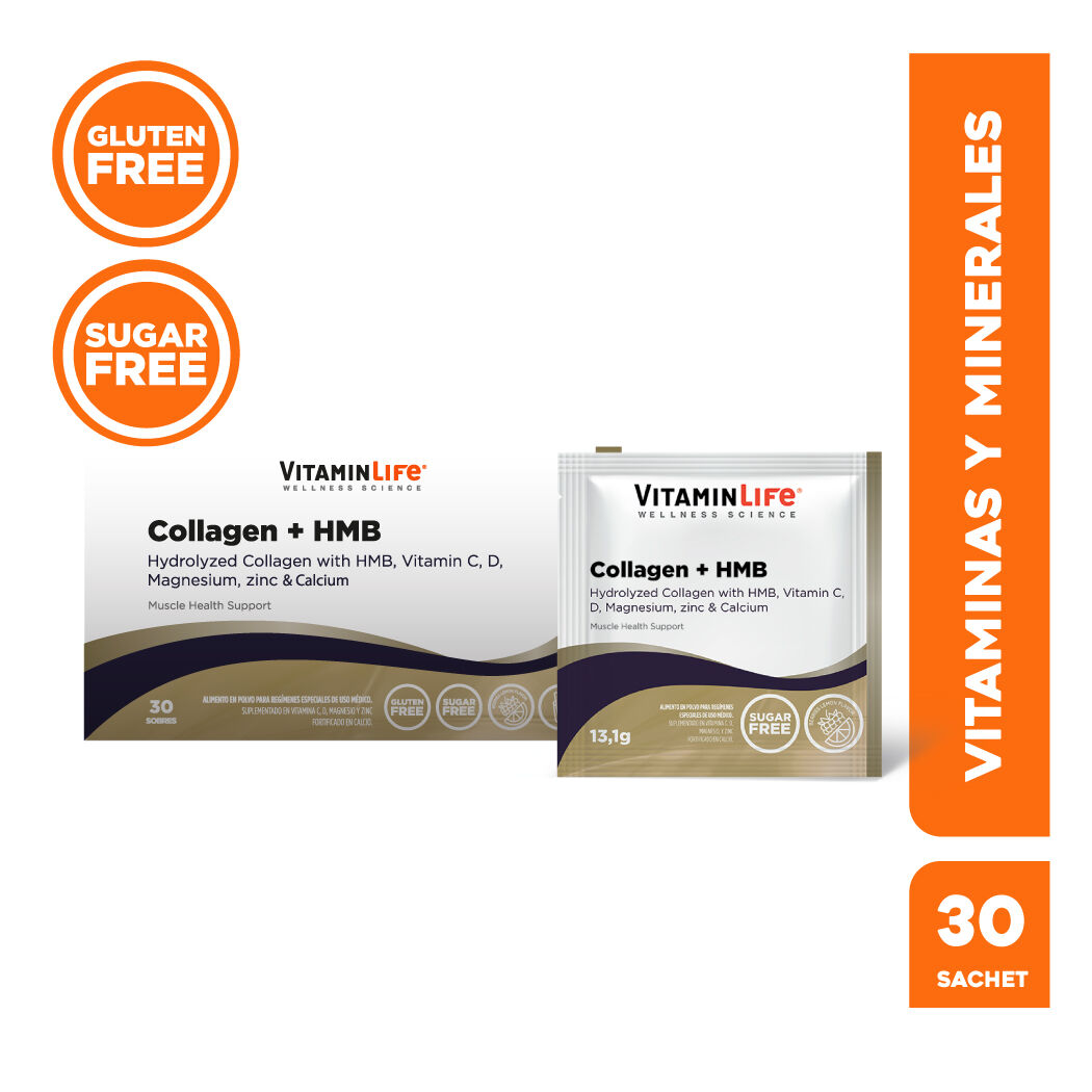 VitaminLife Colágeno + HMB Calcio y Magnesio 30 Sachet