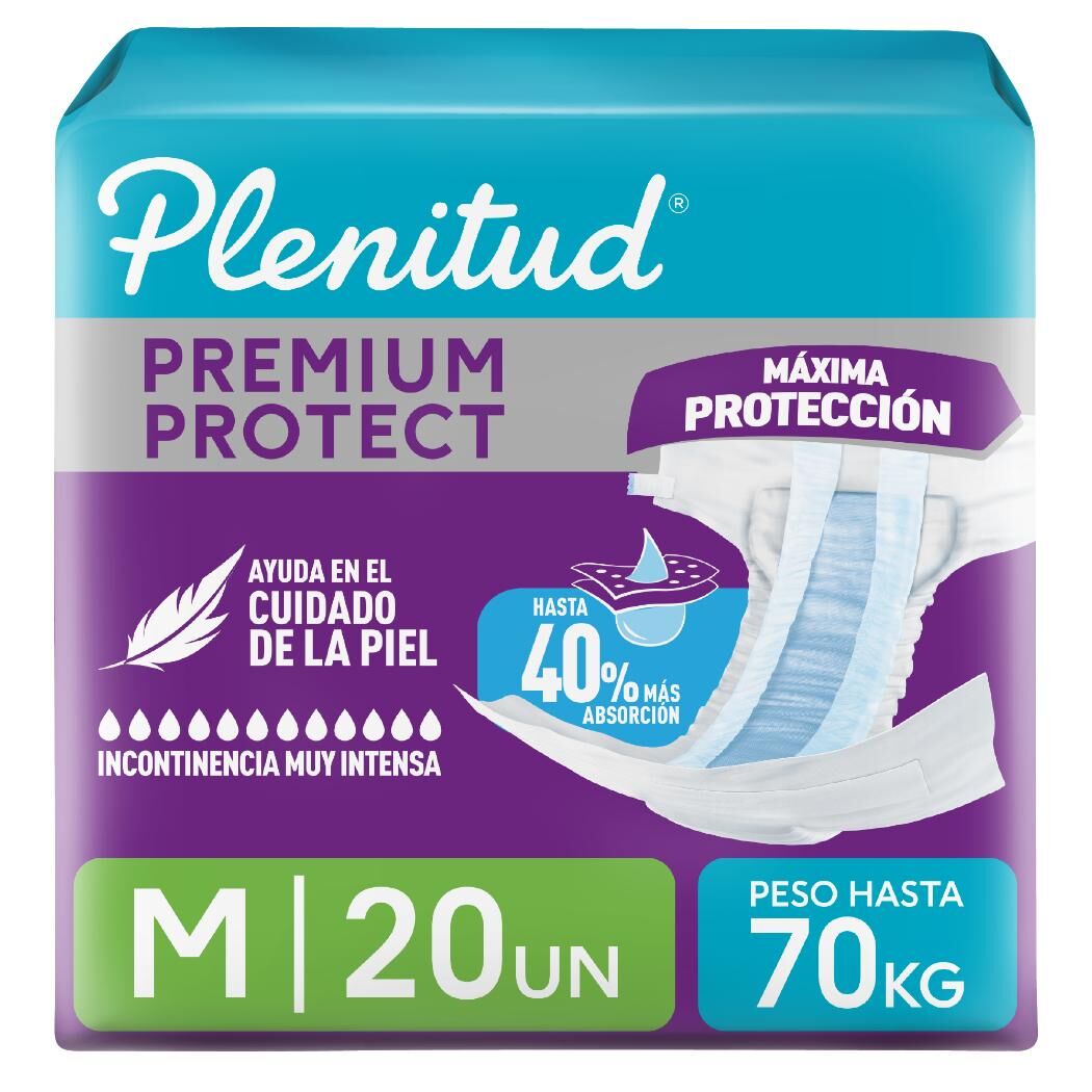 Pañales para Adultos Plenitud Protect M Hasta 70 Kg 20 Unidades