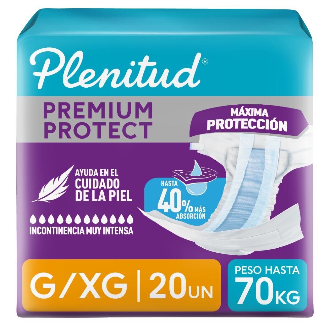 Pañales para Adultos Plenitud Protect G/XG Desde 70 Kg 20 Unidades