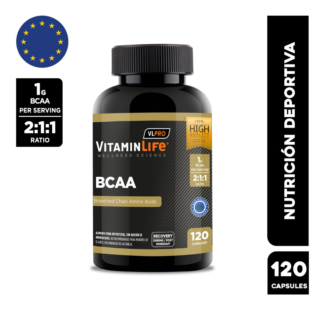 VitaminLife BCAA Suplemento Alimenticio 500mg 120 Cápsulas