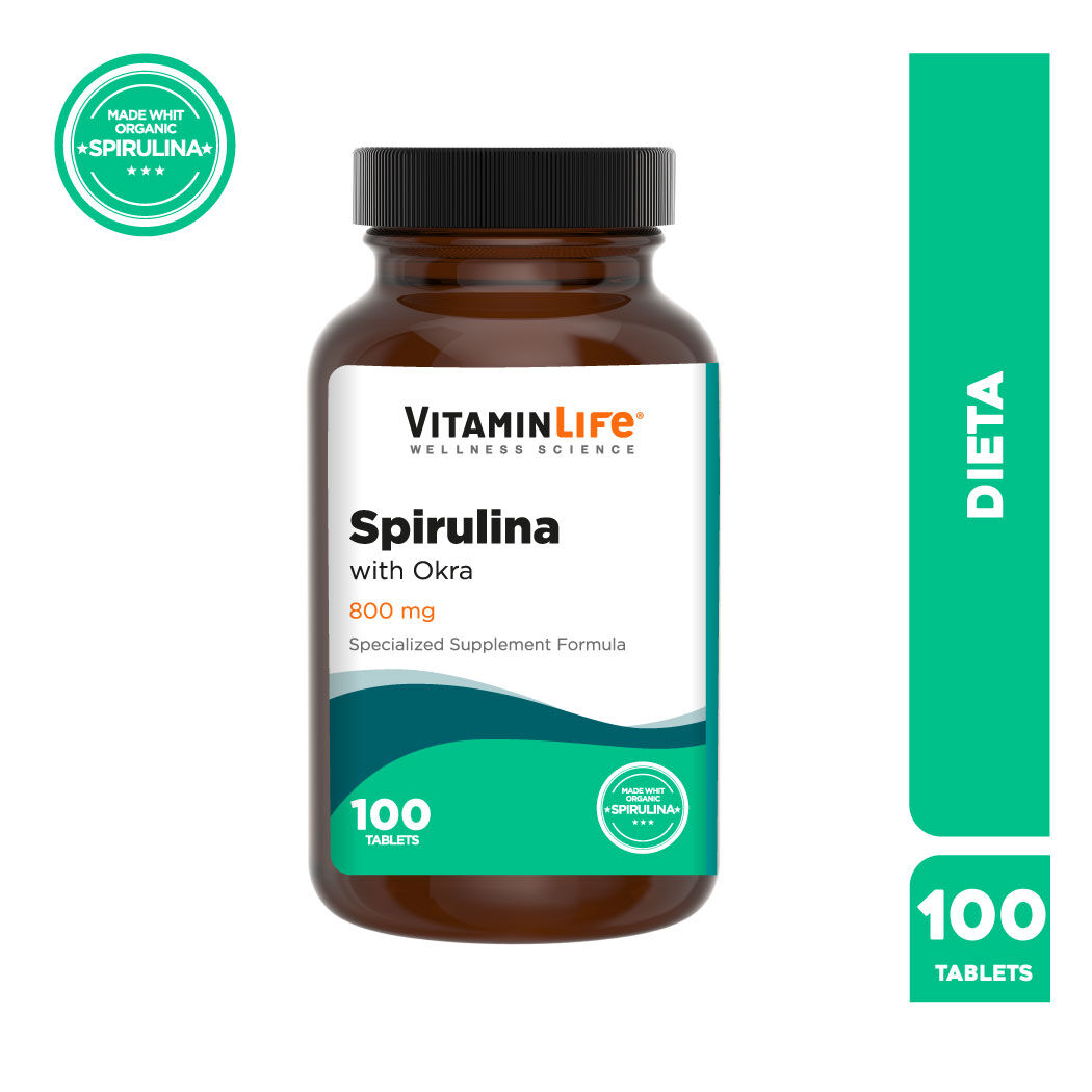 VitaminLife Espirulina con Okra 800mg 100 Tabletas
