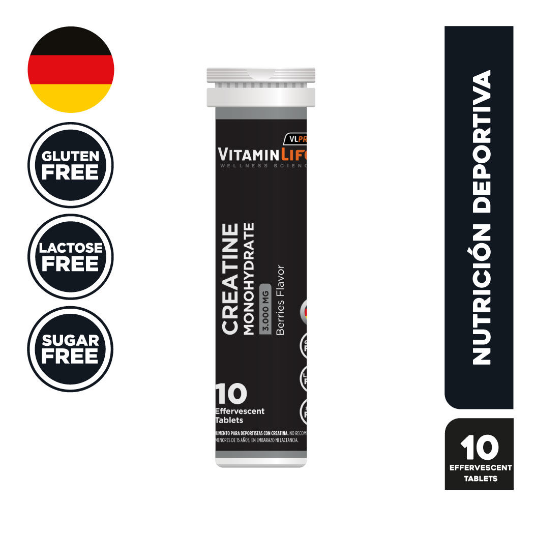 Creatine Monohydrate 3g Sabor Frutos Rojos 10 Tabletas Efervescentes