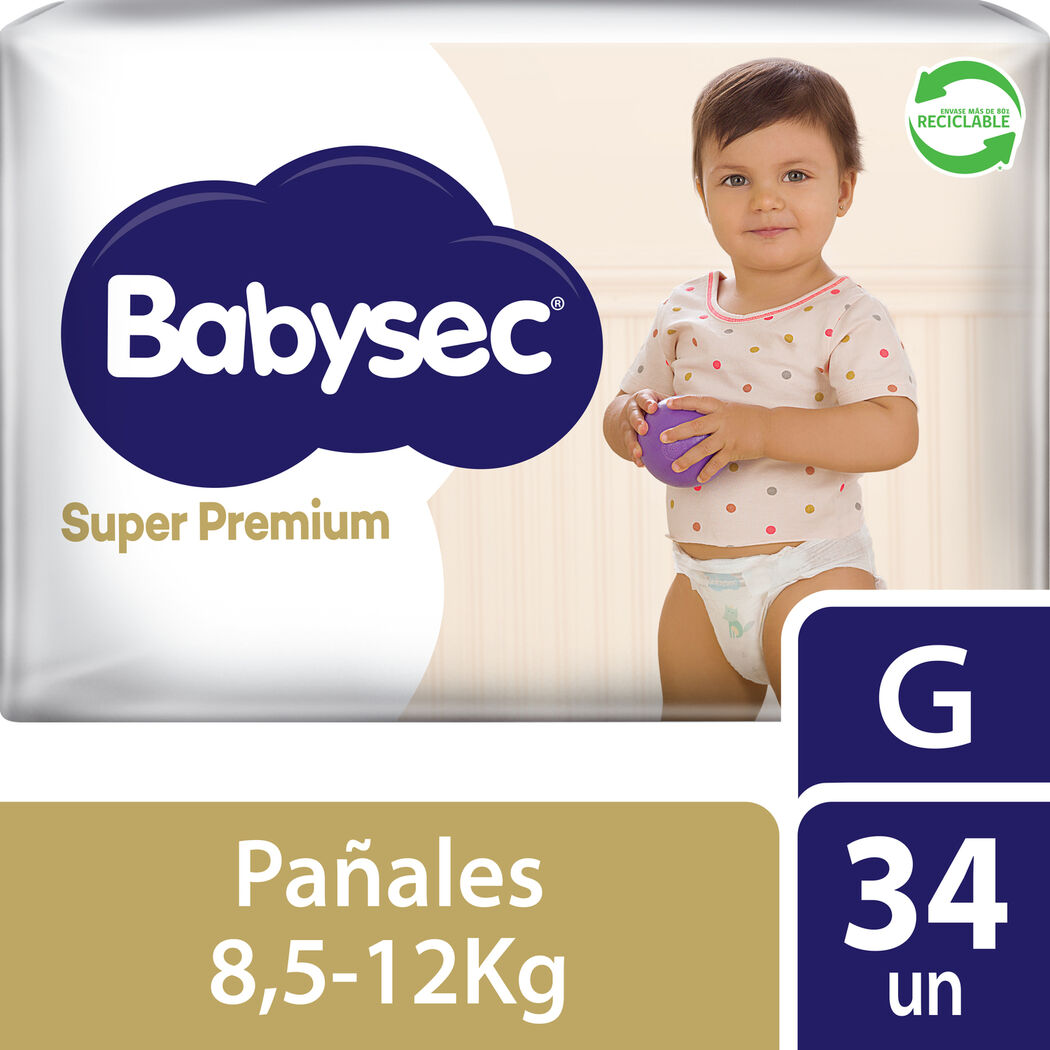 Pañales Babysec Super Premium Confort Care Talla G 34 Unidades