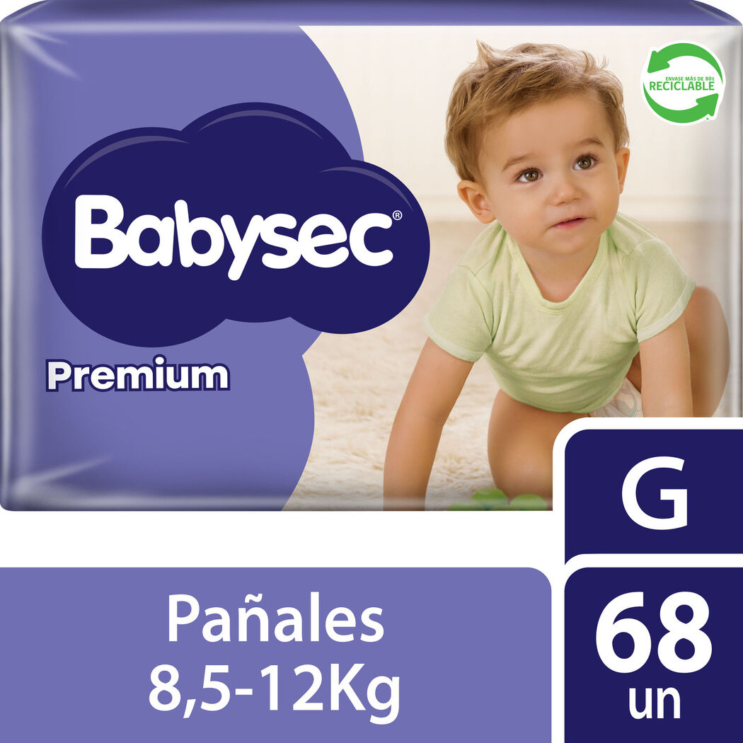 Pañales Babysec Premium Confort Flex Talla G 68 Unidades.