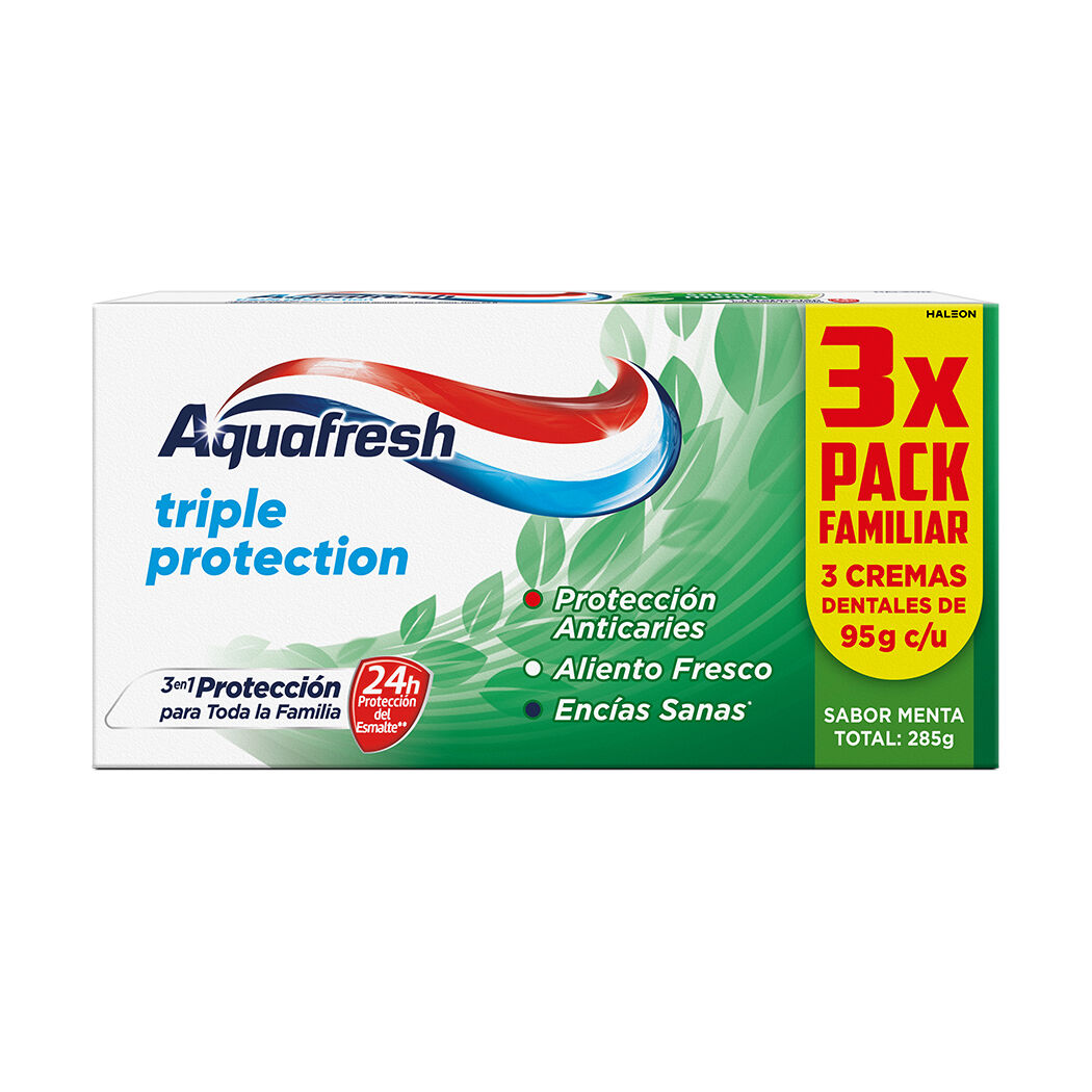 Aquafresh Pack Crema Dental Sabor Menta 3x95g