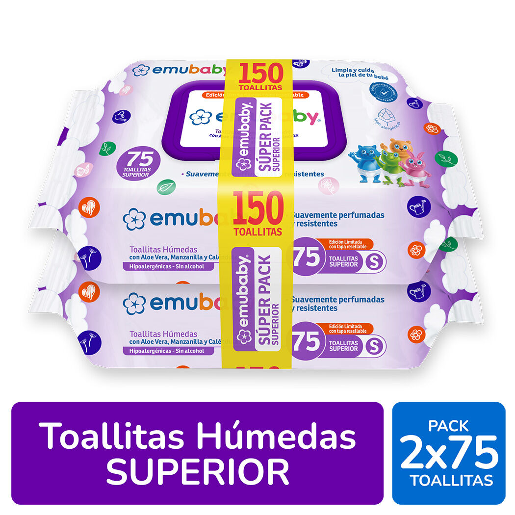 Pack Emubaby Toalla Humedas Superior 2x 75 Unidades